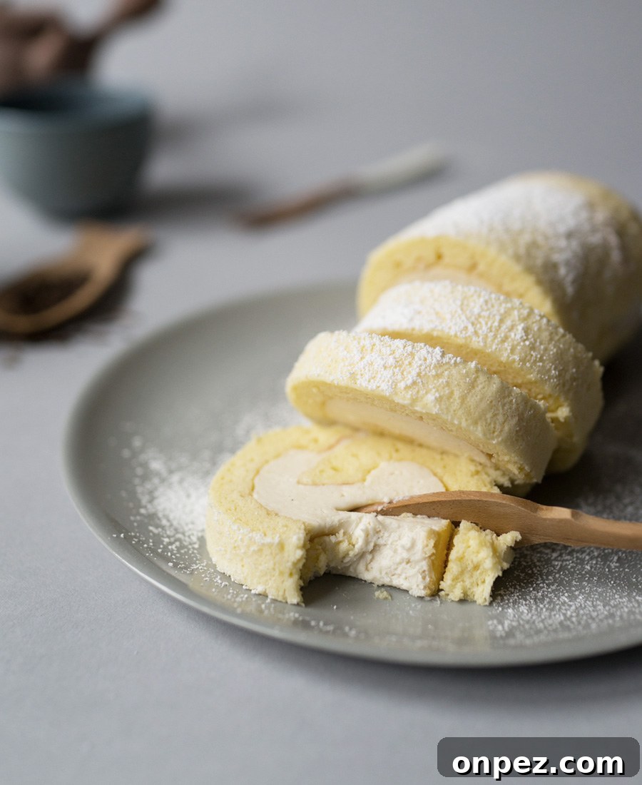Hojicha Roll Cake Recipe: Roasted Green Tea Swiss Roll 5 Hojicha Roll Cake Presentation