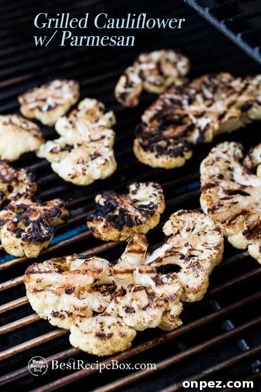 Garlic grilled cauliflower on a grill