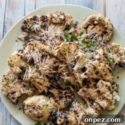 Garlic grilled cauliflower with parmesan cheese