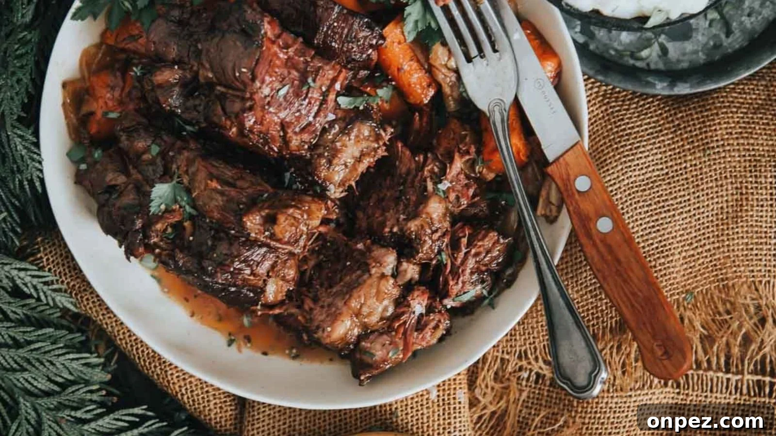 Slow cooker pot roast with tender beef and vegetables.