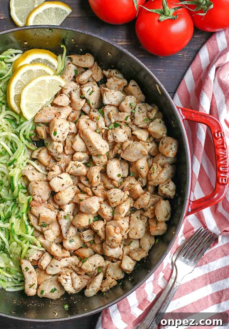 Garlic Butter Chicken Bites with Zucchini Noodles Garlic Butter Chicken Bites with Zucchini Noodles