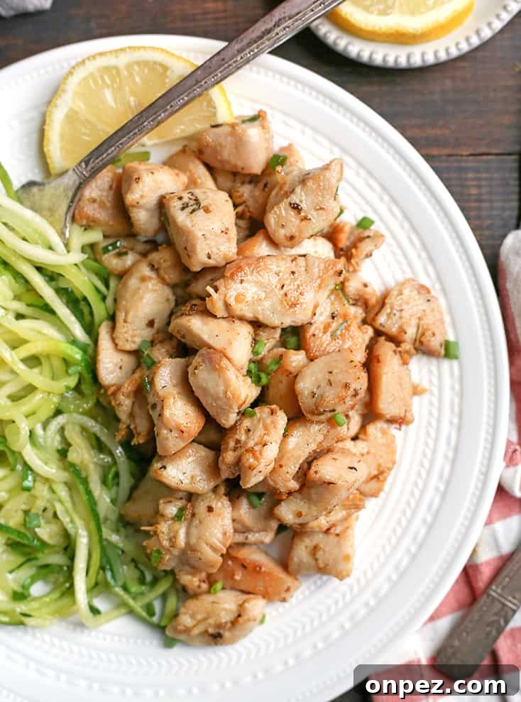 Simple weeknight chicken bites with zucchini noodles Simple weeknight chicken bites with zucchini noodles