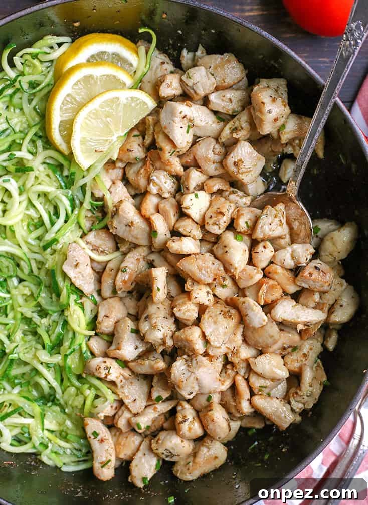Zucchini noodles and tender chicken bites Zucchini noodles and tender chicken bites