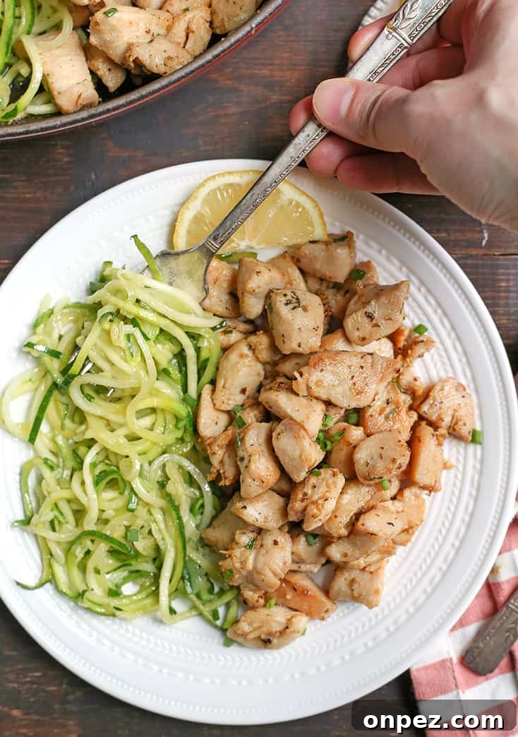 Paleo Whole30 Garlic Butter Chicken Bites plated Paleo Whole30 Garlic Butter Chicken Bites plated