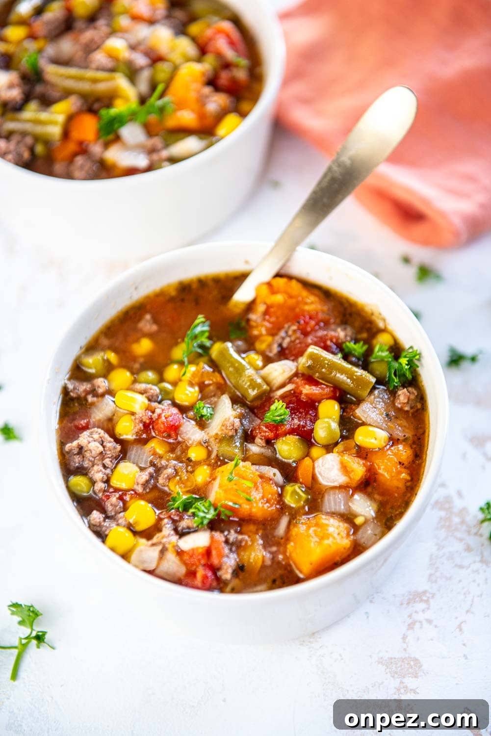 Slow Cooker Hamburger Soup served in bowl