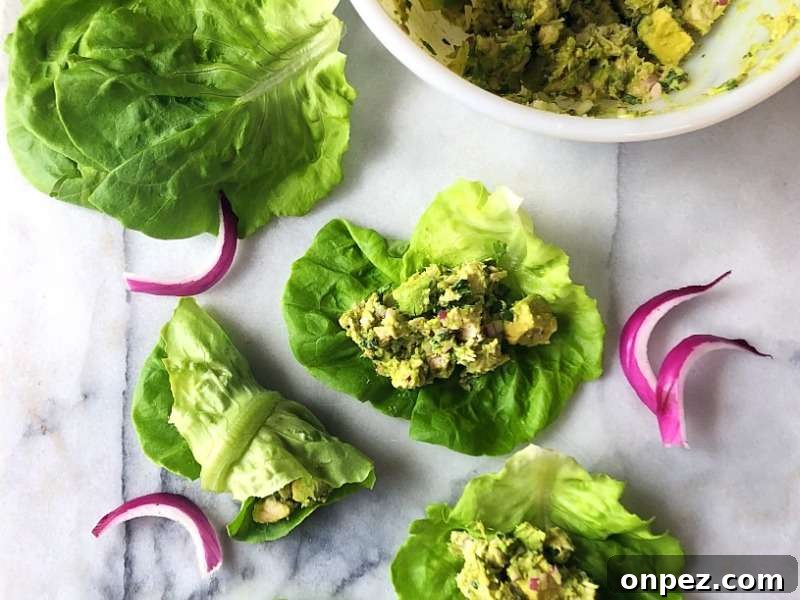 Avocado Chicken Salad Low Carb Lettuce Wraps