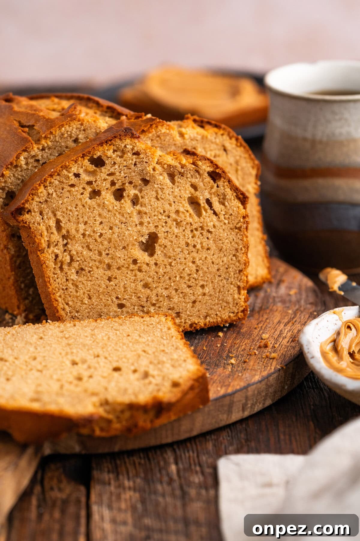 Side photo of a slice of Peanut Butter Bread