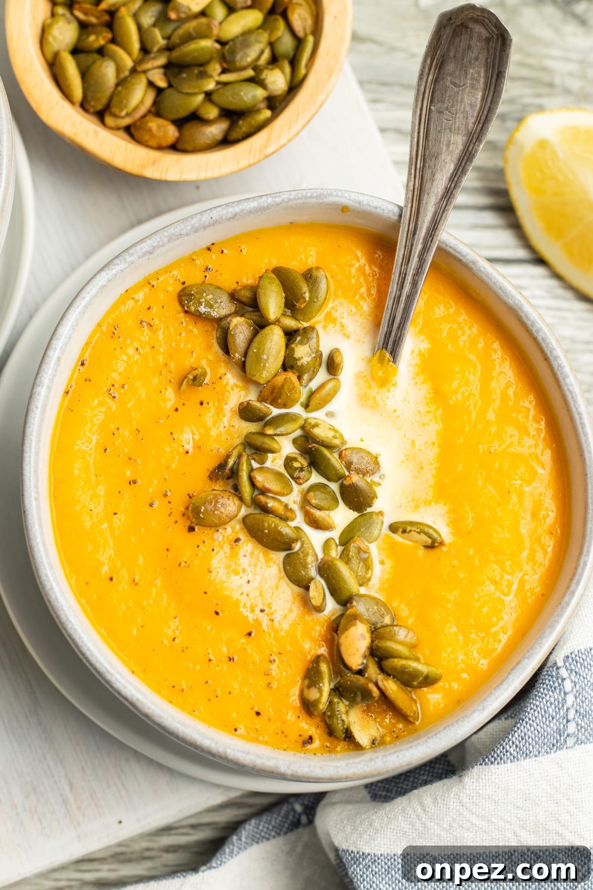 Roasted Carrot and Cauliflower Soup Recipe 13 This is a picture of a bowl of cauliflower carrot soup.