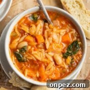 Vegetable and orzo soup.