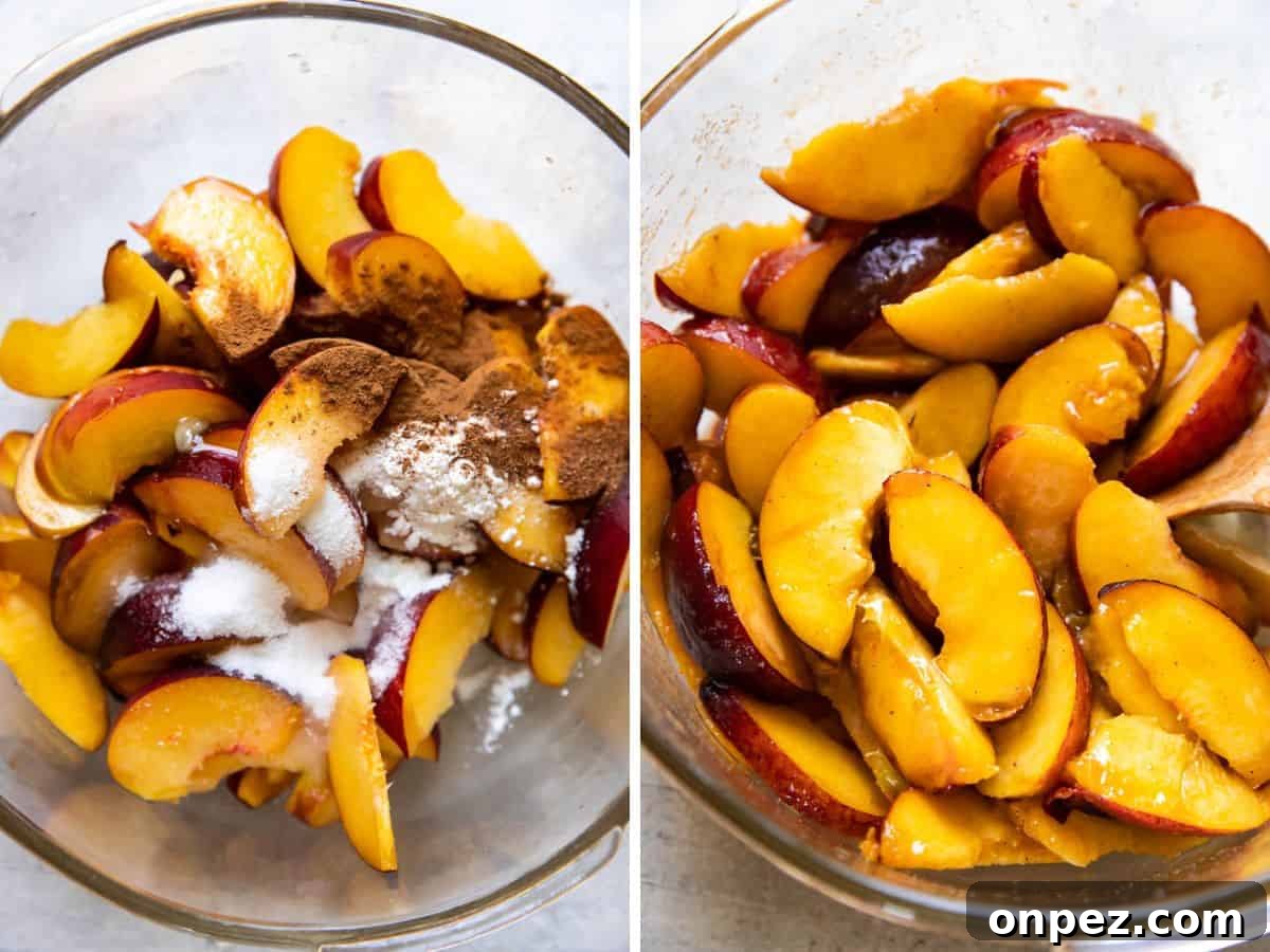 Mixing peach filling