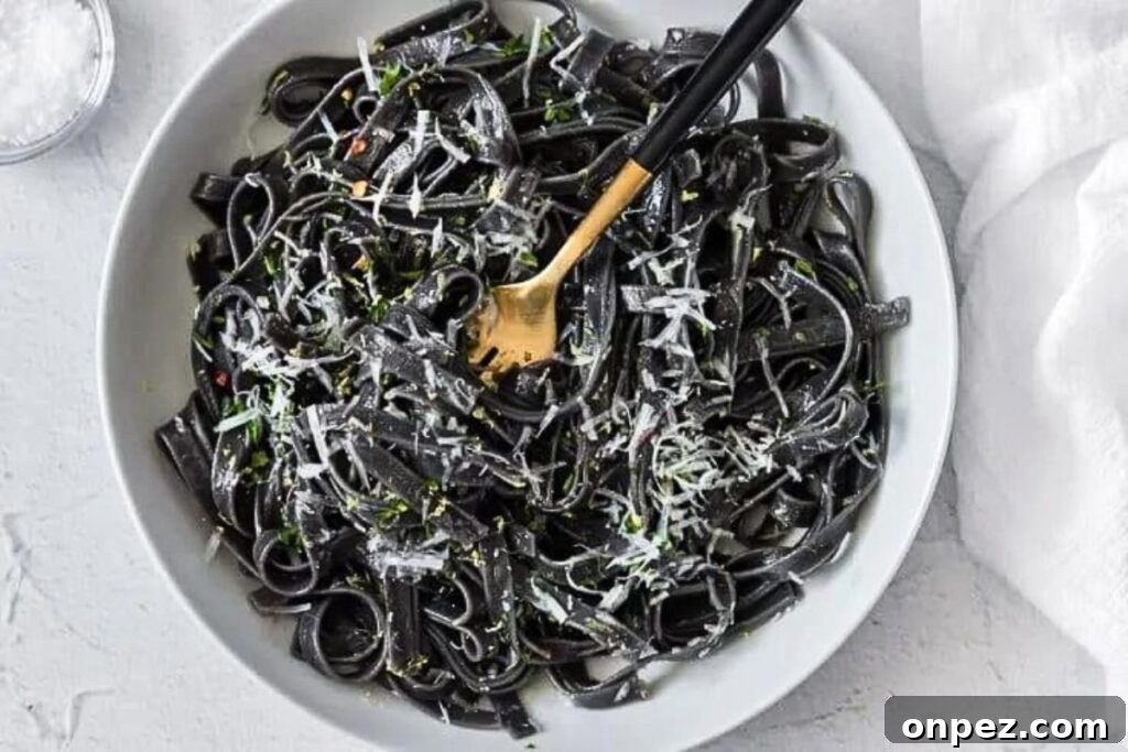 A plate of creepy black pasta.